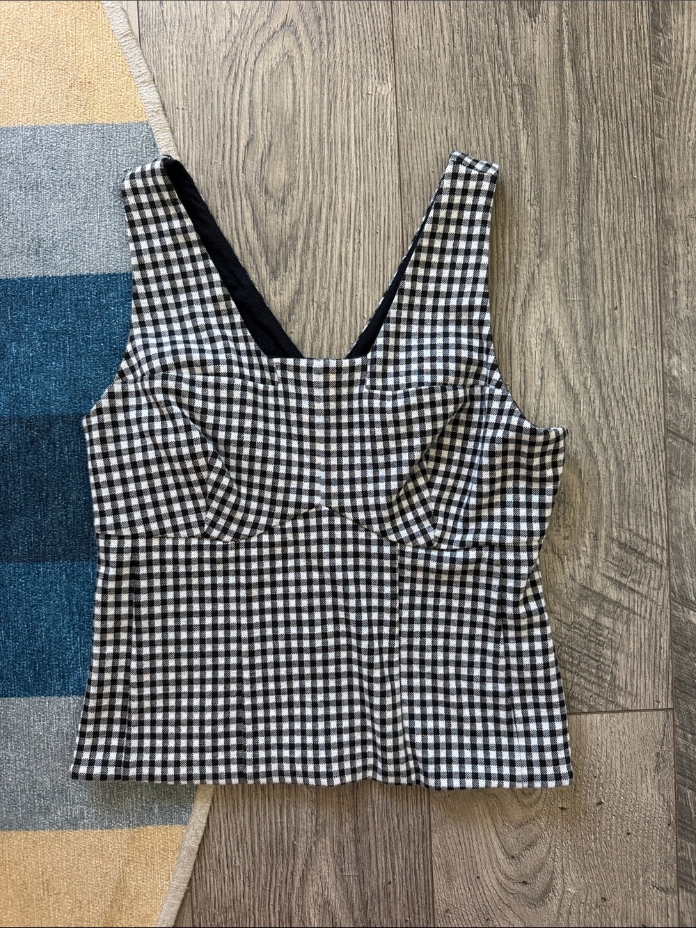 CAbi Black & White Gingham Bustier Tank